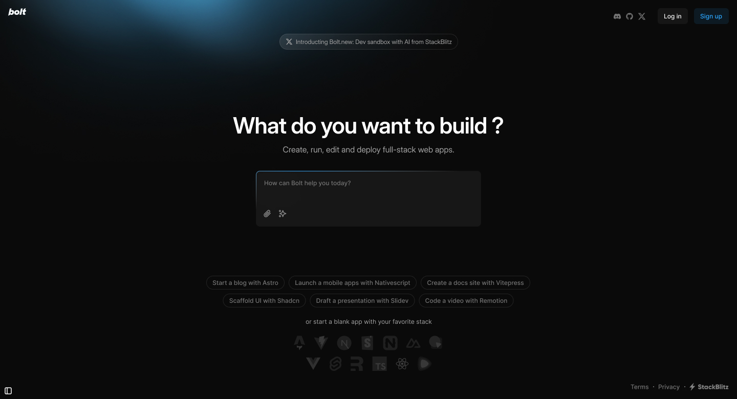 Landing page of Bolt