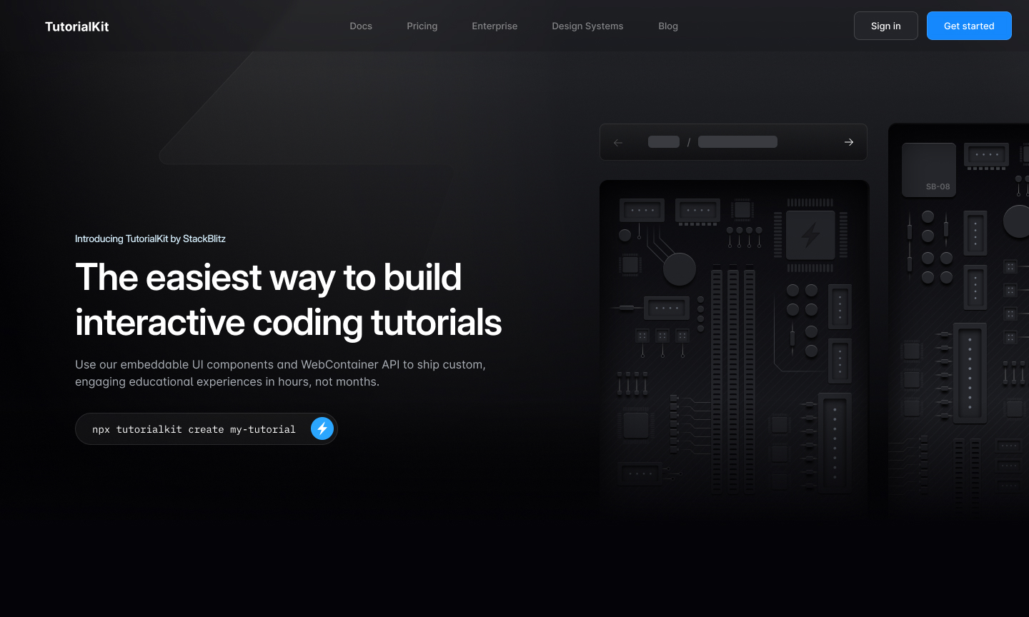 Landing page of Tutorial kit